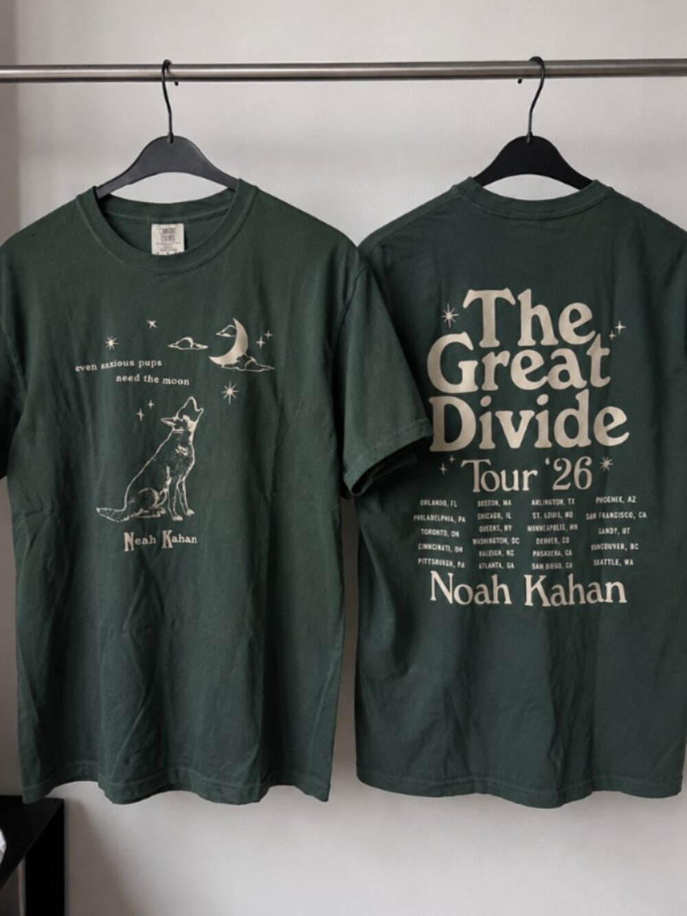 Noah Kahan The Great Divide Tour 26 Graphic Tee Green Double Sided